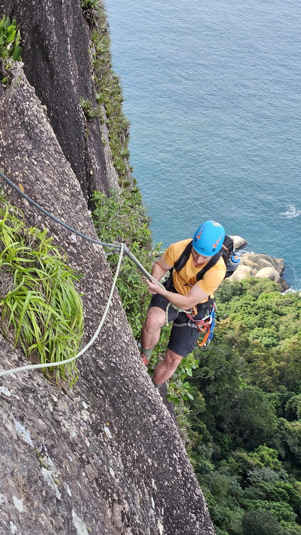 man climbing via ferrata on Sugarloag mountain in Rio de Janeiro 6