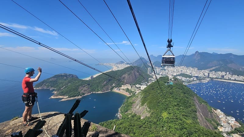 men at the top of the sugarloaf cablecar