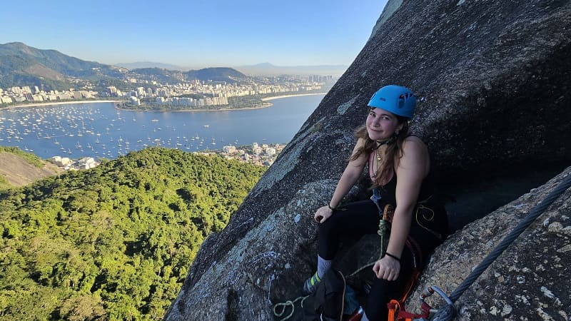 woman on via ferrata climbing sugarloaf